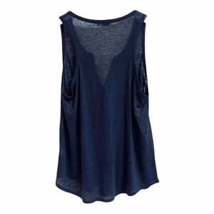 Vince Navy Linen Split Neck Tank Top